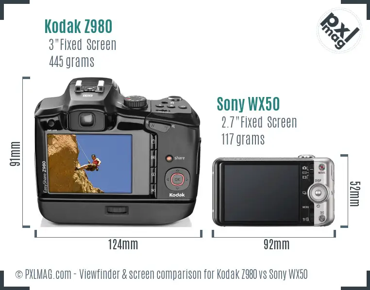 Kodak Z980 vs Sony WX50 Screen and Viewfinder comparison