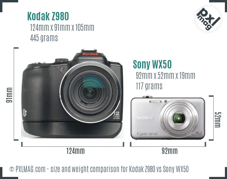 Kodak Z980 vs Sony WX50 size comparison