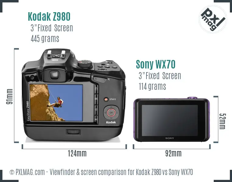 Kodak Z980 vs Sony WX70 Screen and Viewfinder comparison