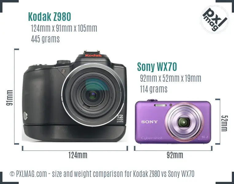 Kodak Z980 vs Sony WX70 size comparison