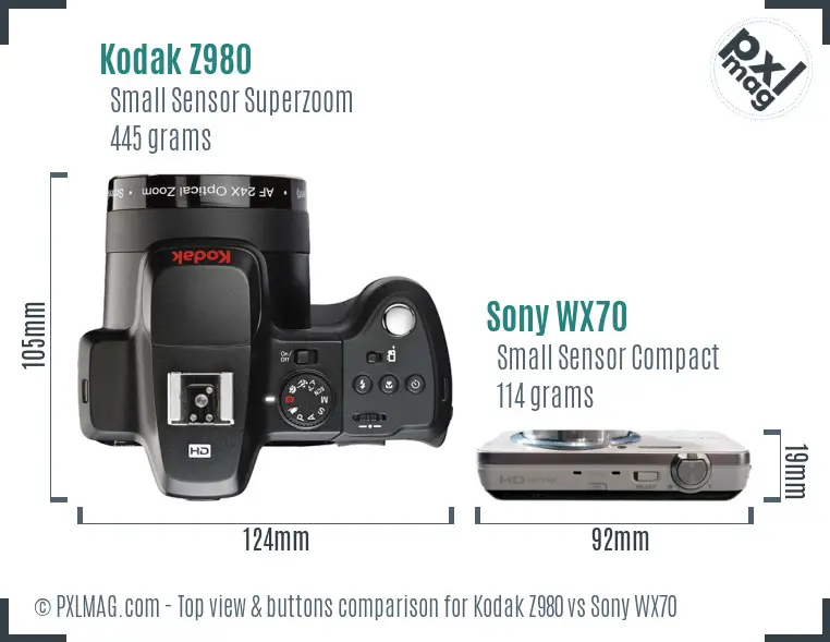 Kodak Z980 vs Sony WX70 top view buttons comparison