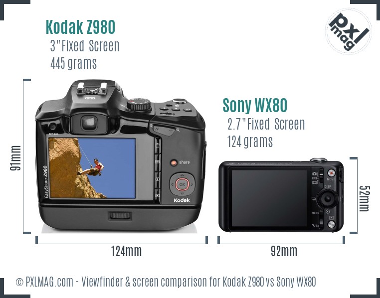 Kodak Z980 vs Sony WX80 Screen and Viewfinder comparison