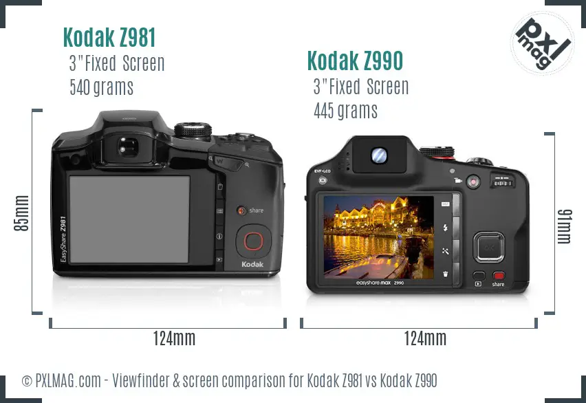 Kodak Z981 vs Kodak Z990 Screen and Viewfinder comparison