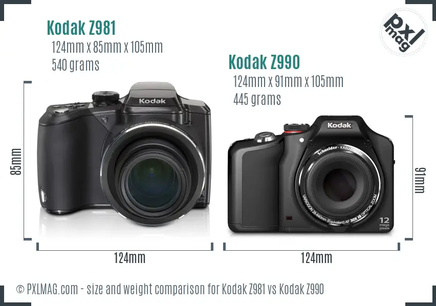 Kodak Z981 vs Kodak Z990 size comparison