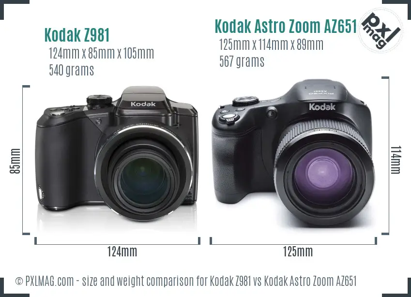 Kodak Z981 vs Kodak Astro Zoom AZ651 size comparison