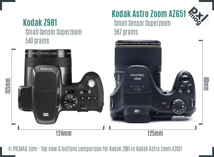 Kodak Z981 vs Kodak Astro Zoom AZ651 top view buttons comparison