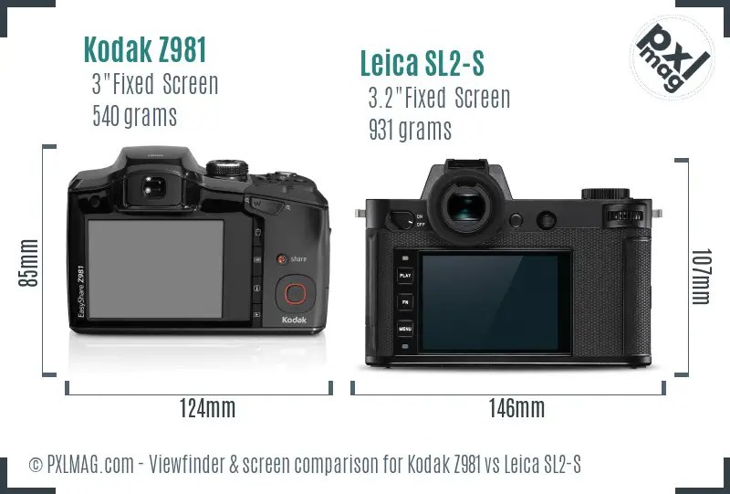 Kodak Z981 vs Leica SL2-S Screen and Viewfinder comparison