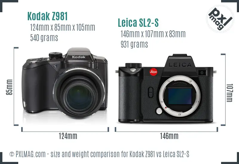 Kodak Z981 vs Leica SL2-S size comparison