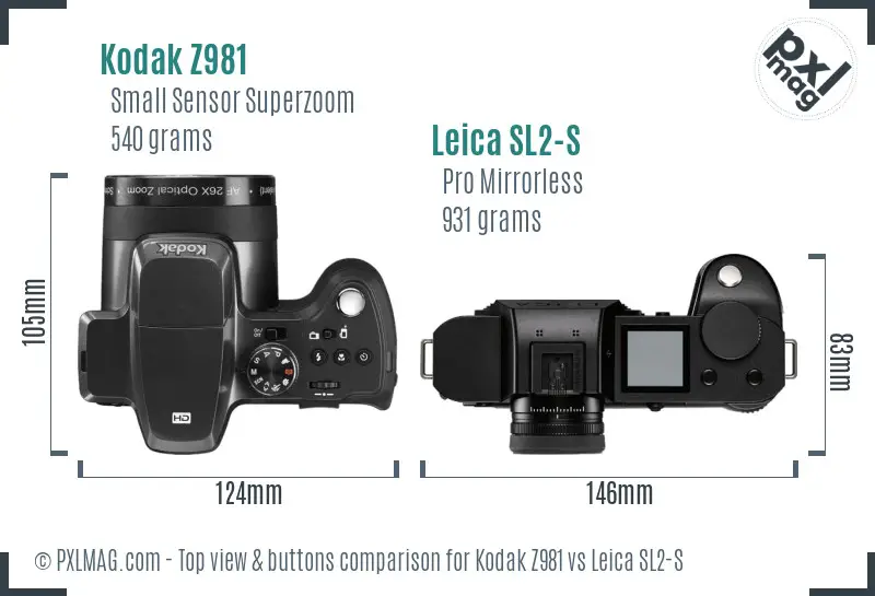 Kodak Z981 vs Leica SL2-S top view buttons comparison