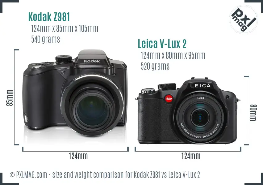 Kodak Z981 vs Leica V-Lux 2 size comparison