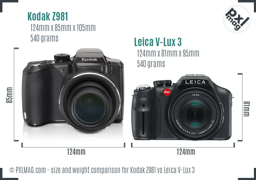 Kodak Z981 vs Leica V-Lux 3 size comparison