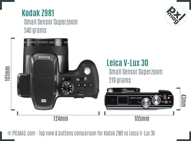 Kodak Z981 vs Leica V-Lux 30 top view buttons comparison