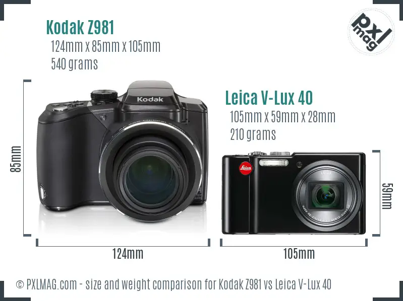 Kodak Z981 vs Leica V-Lux 40 size comparison