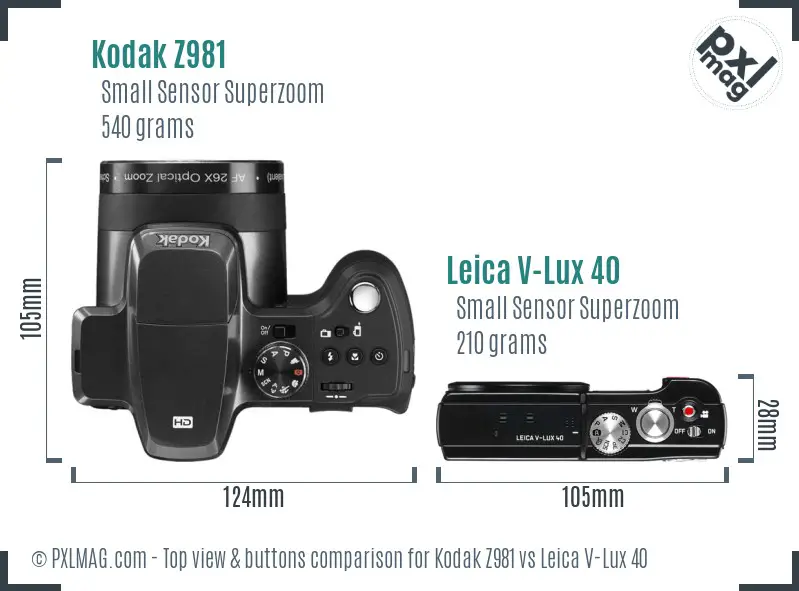 Kodak Z981 vs Leica V-Lux 40 top view buttons comparison
