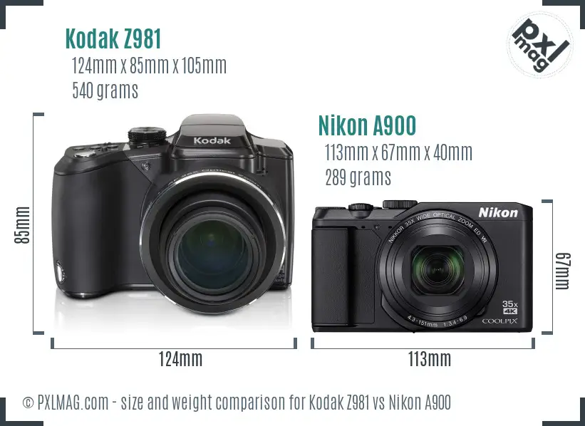 Kodak Z981 vs Nikon A900 size comparison