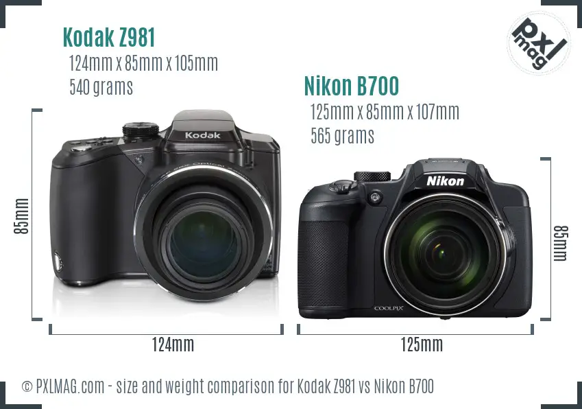 Kodak Z981 vs Nikon B700 size comparison