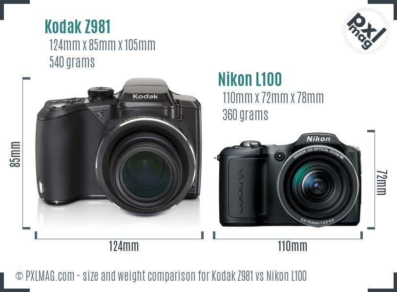 Kodak Z981 vs Nikon L100 size comparison