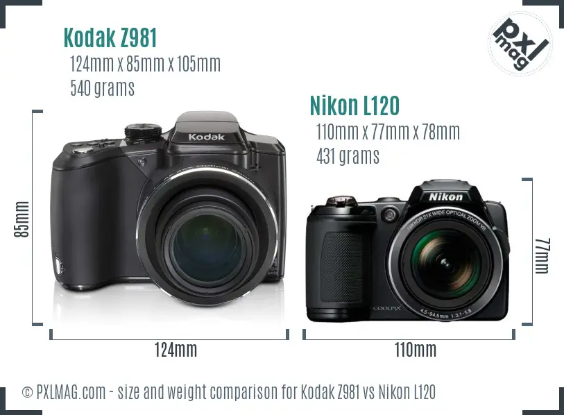 Kodak Z981 vs Nikon L120 size comparison