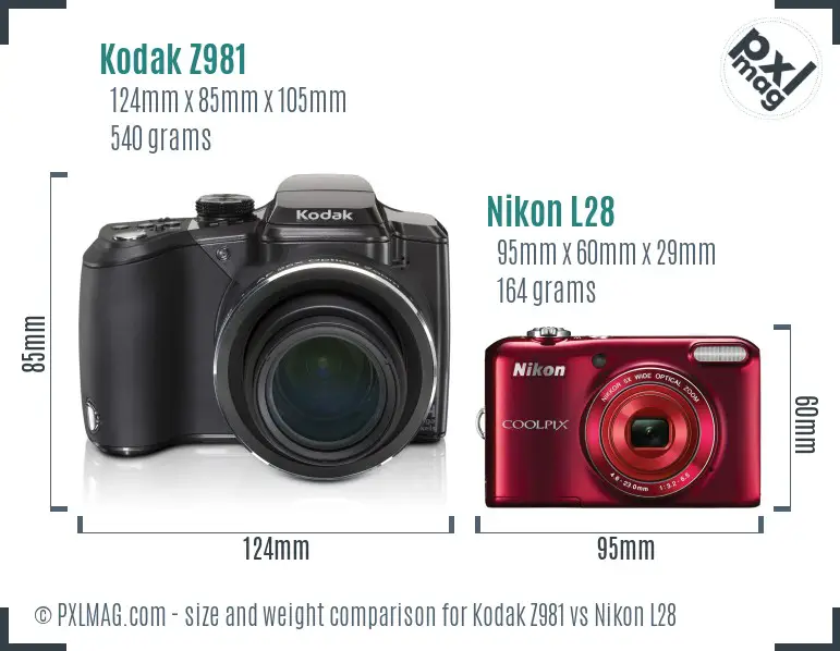Kodak Z981 vs Nikon L28 size comparison