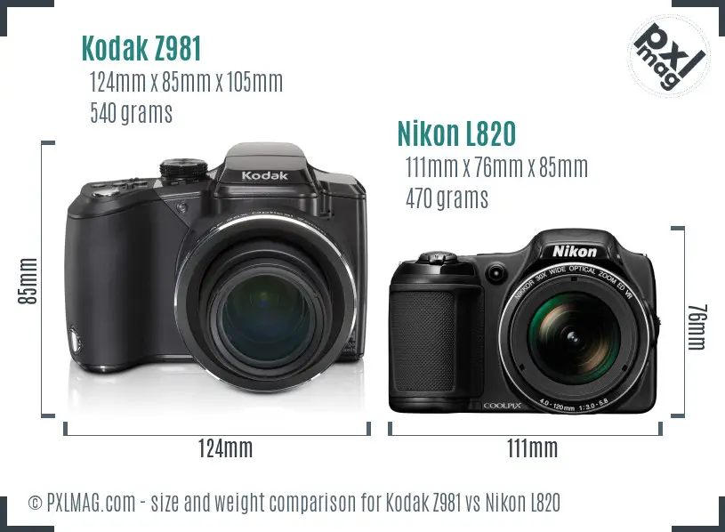 Kodak Z981 vs Nikon L820 size comparison