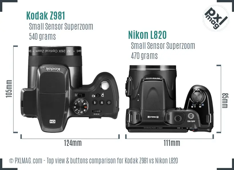 Kodak Z981 vs Nikon L820 top view buttons comparison