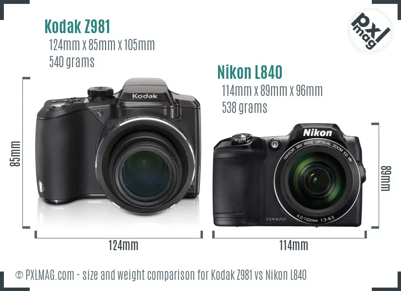 Kodak Z981 vs Nikon L840 size comparison