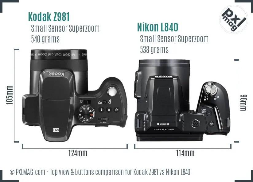 Kodak Z981 vs Nikon L840 top view buttons comparison