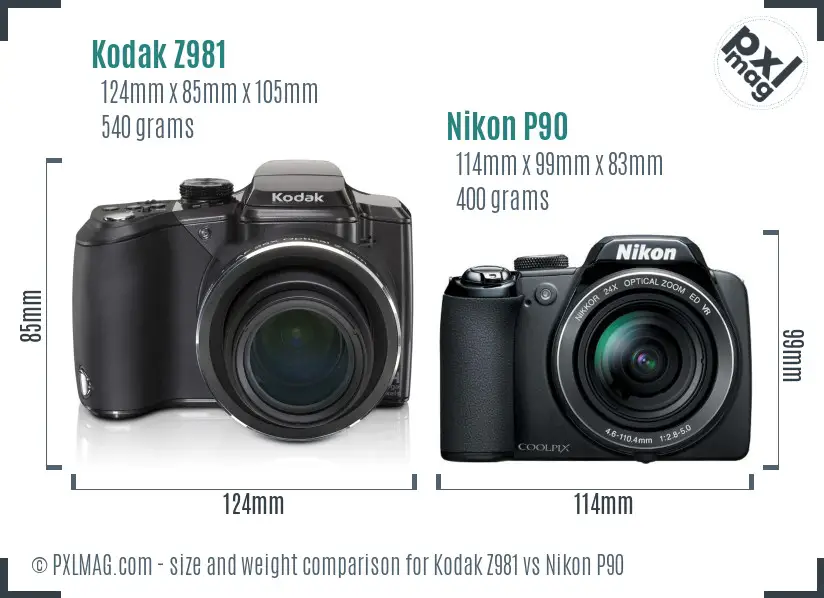 Kodak Z981 vs Nikon P90 size comparison Kodak Z981 vs Nikon P90 size comparison