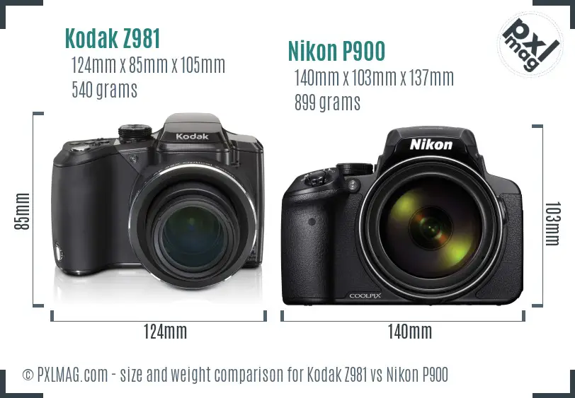 Kodak Z981 vs Nikon P900 size comparison