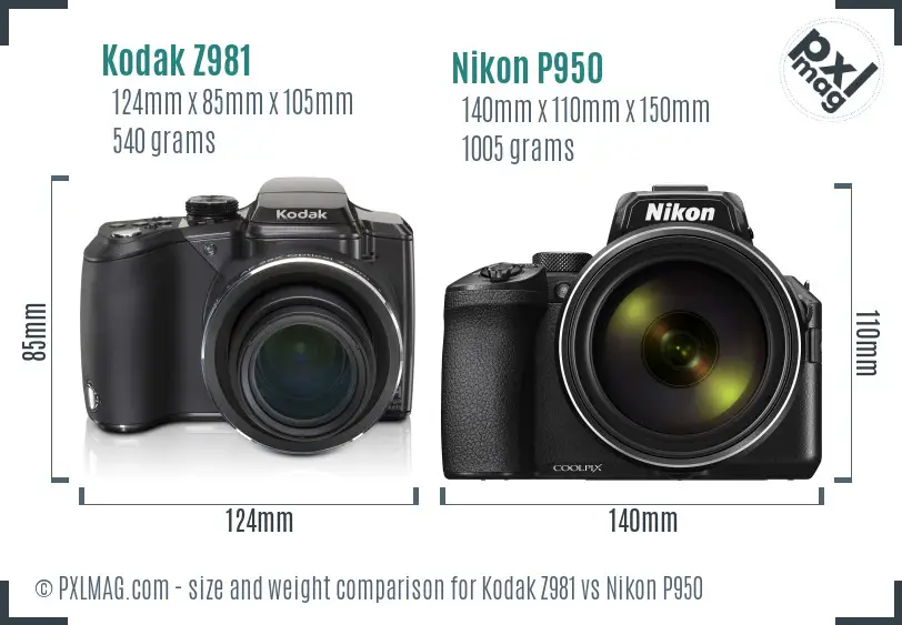 Kodak Z981 vs Nikon P950 size comparison