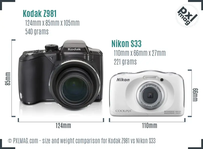 Kodak Z981 vs Nikon S33 size comparison