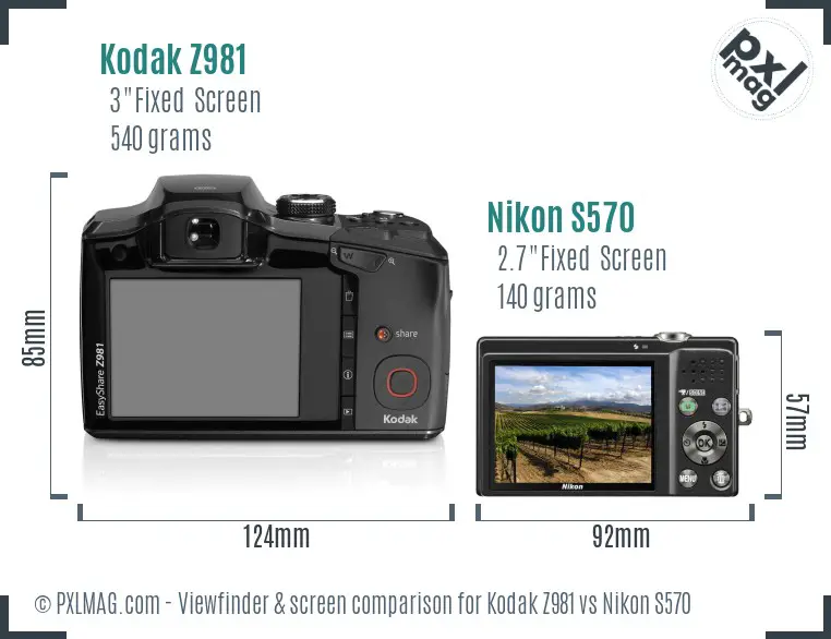 Kodak Z981 vs Nikon S570 Screen and Viewfinder comparison