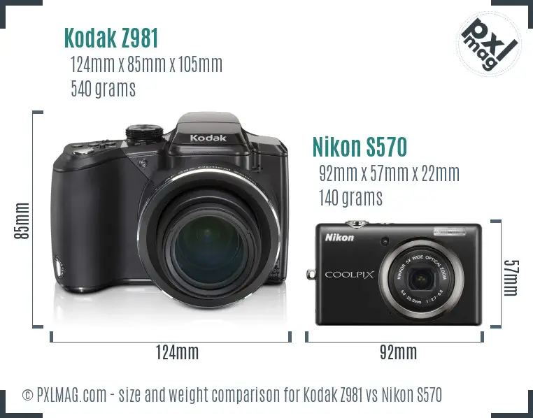Kodak Z981 vs Nikon S570 size comparison