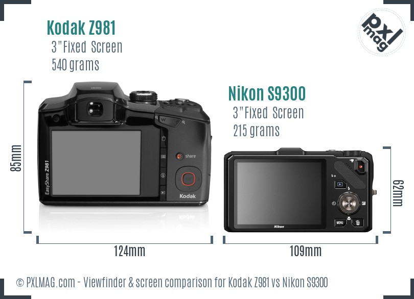 Kodak Z981 vs Nikon S9300 Screen and Viewfinder comparison