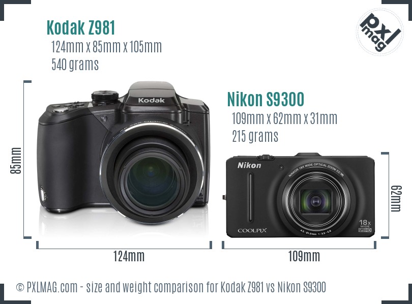 Kodak Z981 vs Nikon S9300 size comparison
