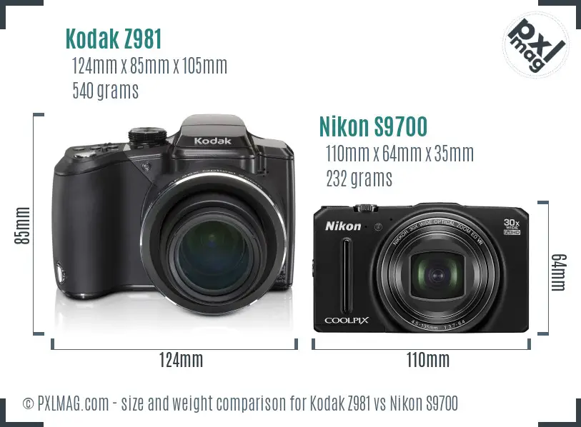 Kodak Z981 vs Nikon S9700 size comparison