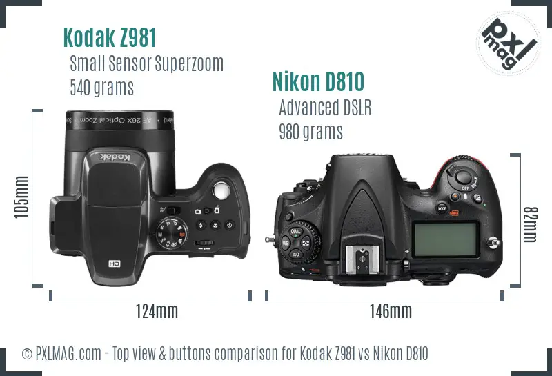 Kodak Z981 vs Nikon D810 top view buttons comparison