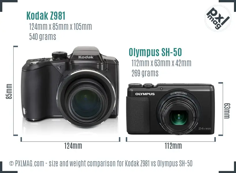 Kodak Z981 vs Olympus SH-50 size comparison