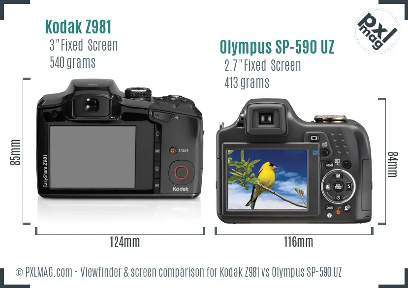 Kodak Z981 vs Olympus SP-590 UZ Screen and Viewfinder comparison Kodak Z981 vs Olympus SP-590 UZ Screen and Viewfinder comparison