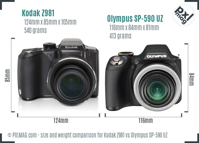Kodak Z981 vs Olympus SP-590 UZ size comparison Kodak Z981 vs Olympus SP-590 UZ size comparison