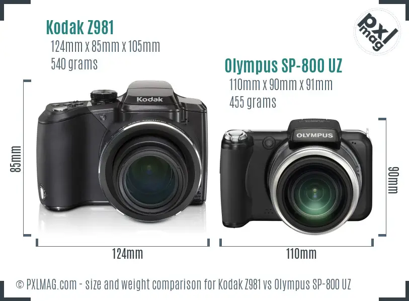 Kodak Z981 vs Olympus SP-800 UZ size comparison