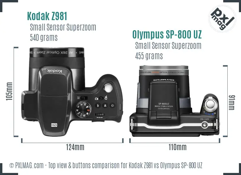 Kodak Z981 vs Olympus SP-800 UZ top view buttons comparison