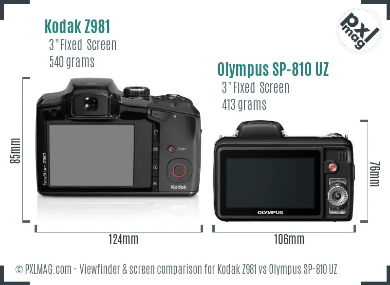 Kodak Z981 vs Olympus SP-810 UZ Screen and Viewfinder comparison