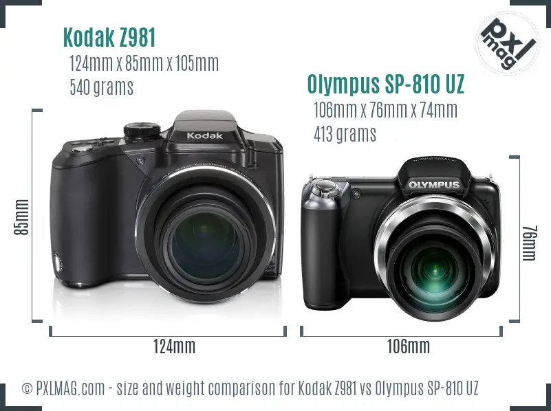 Kodak Z981 vs Olympus SP-810 UZ size comparison