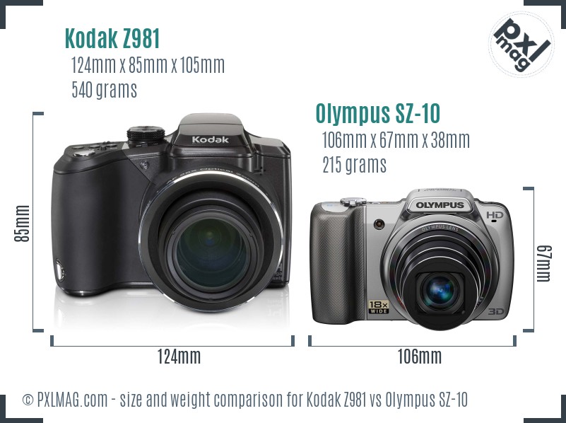 Kodak Z981 vs Olympus SZ-10 size comparison