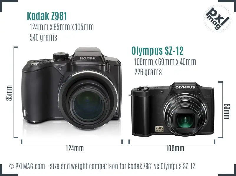 Kodak Z981 vs Olympus SZ-12 size comparison