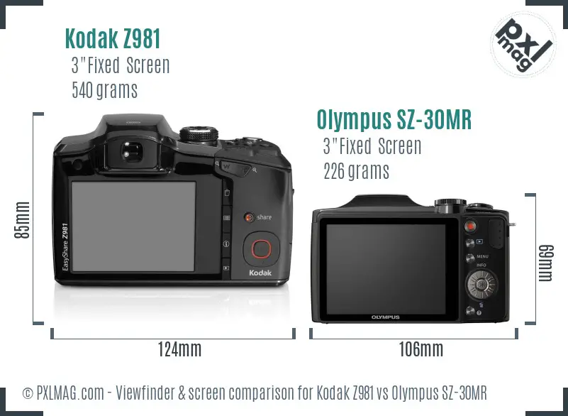 Kodak Z981 vs Olympus SZ-30MR Screen and Viewfinder comparison Kodak Z981 vs Olympus SZ-30MR Screen and Viewfinder comparison