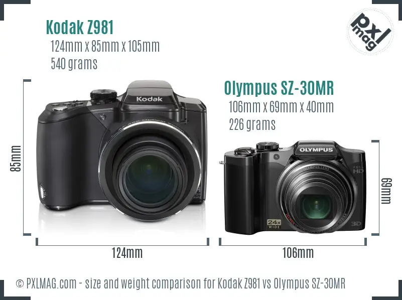 Kodak Z981 vs Olympus SZ-30MR size comparison Kodak Z981 vs Olympus SZ-30MR size comparison
