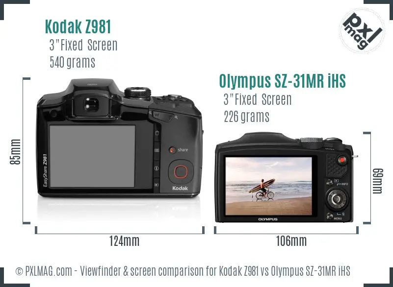 Kodak Z981 vs Olympus SZ-31MR iHS Screen and Viewfinder comparison