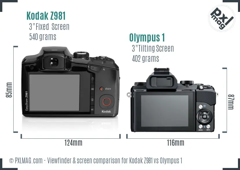 Kodak Z981 vs Olympus 1 Screen and Viewfinder comparison